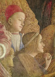 Marchese Ludovico Gonzago III de Mantua com sua família e cortesãos, (detalhe das crianças de Gonzago), c.1465-74 (detalhe de 78461)